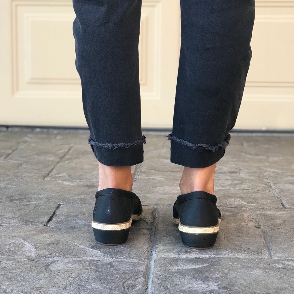 Black Textile Cotton Espadrille Wedge Flats - Picture 3 of 8